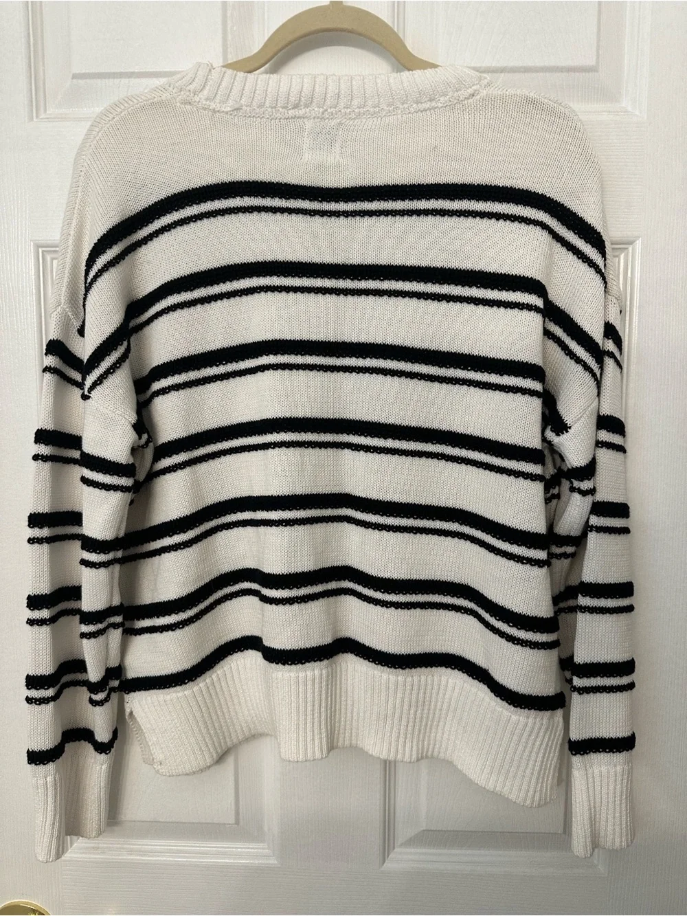 Joie White Crewneck Sweater with Black Stripes